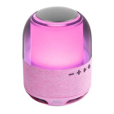 Mars Gaming MS-FLOW, Draagbare Bluetooth Speaker 15W, Orbilight RGB 360° Verlichting, Krachtig Geluid met DeepBass Driver 57mm, Compacte Gaming Speaker met Bluetooth 5.3 en MicroSD, Roze