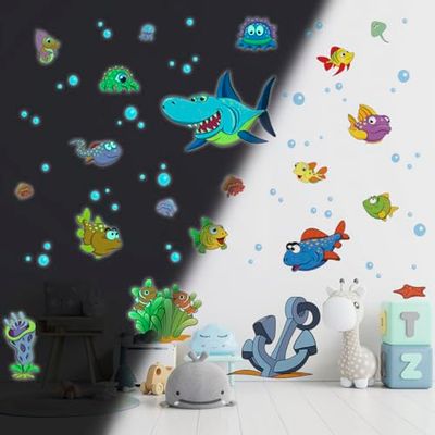 Ambiance - Adhesivo decorativo para pared (130 x 80 cm), diseño de peces marinos y tiburón