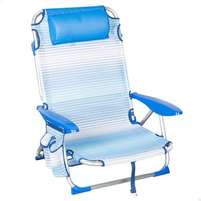 AKTIVE Silla Playa Plegable, 4 Posiciones, Rayas Azul, 51x45x76 cm, Incluye cojín Acolchado, Bolsillo Lateral, Asas, Soporta 110 kg, Topes antivuelco, Multiposición, Respaldo reclinable (62671)