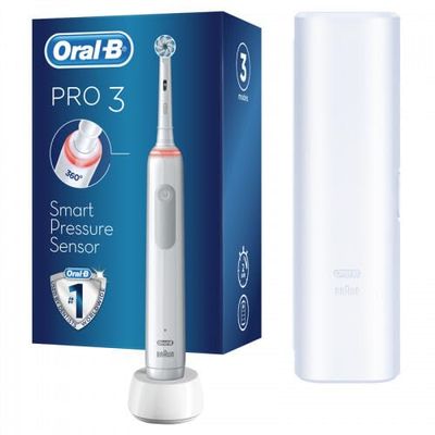 Pro3 3500 Brosse à dents électrique blanche sensible et propre avec étui de transport
