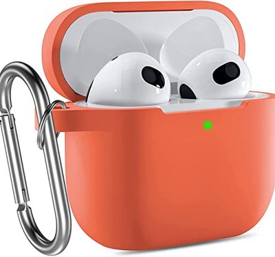 Beschermhoesje voor Airpods 3, Silicone Case voor Airpods 3rd, Schokabsorberende Beschermhoes voor Airpods 3rd Generation met sleutelhanger, Oranje