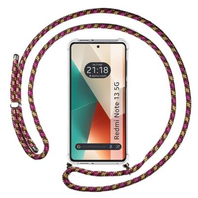 Tumundosmartphone transparent hänge fodral för Xiaomi Redmi Note 13 5G med rosa/guldsladd, Gel