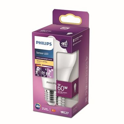Philips ampoule LED LED Sensor 60W E27 Blanc chaud non dimmable, plastique