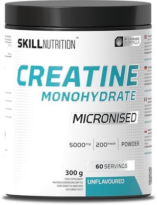 Skill Nutrition Creatine Unflavoured - 300 g | Micronized Creatine Monohydrate for Enhanced Absorption & Performance | Supports Strength, Muscle Growth, and Recovery | Vegan-Friendly, Pure Formula