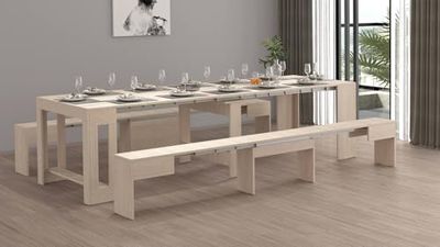 Dmora - Torquato Bench, Set of 2 Chairs for Dining Table, Extendable Benches, 290 x 25 x 45 cm, Elm