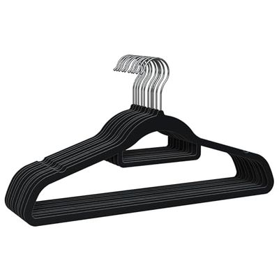 PORTENTUM Cintres en Velours, Lot de 10, Noir. Porte-Accessoires, Crochet à 360º, Gain de Place, Encoches pour Robes, Cintres Antidérapants, pour Tous Types de Vêtements, Fabriqué en Espagne