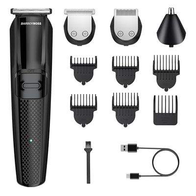 Barberboss Regolabarba da uomo, tagliacapelli versatile per tagli di precisione, kit completo per la toelettatura degli uomini, strumento per lo styling di capelli e barba, kit wireless per taglio di