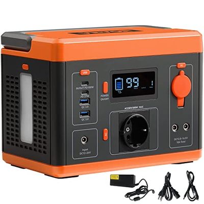 VEVOR Elektrische generator, draagbaar, 296 Wh station, zonne-energie, lithium-ion-batterij, 300 W, AC-stekker, zuivere sinusgolf, USB-licht, QC3,0, stroomvoorziening voor camping, huis, noodgevallen