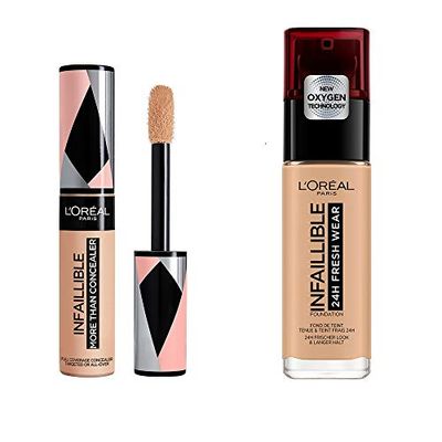 L'Oréal Paris Infaillible Fondotinta Liquido Coprente Lunga Tenuta 24H, Formula Waterproof Idratante, 140 Beige Doré + Correttore a Lunga Tenuta Infallibile More Than a Concealer, 326 Vanilla, 50 gr