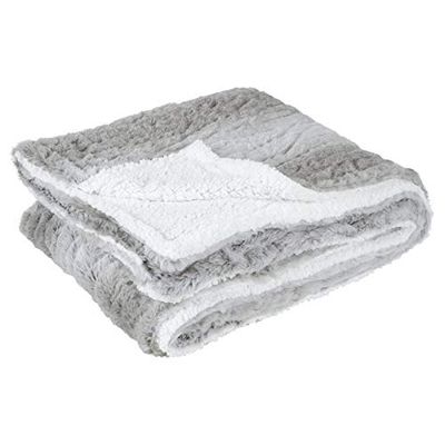Hodge and Hodge Grey Faux Fur Blanket White Sherpa Fleece Throw Wrap Cover Bed Sofa 130 x 155cm