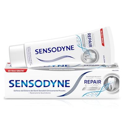 Sensodyne Repair&Protect Whitening, Dentifricio per Denti Sensibili Effetto Sbiancante*, Ripara Rinforza e Protegge, Gusto Menta Fresca, 75ml
