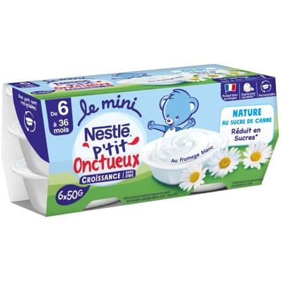 Nestlé Bébé - P'tit onctueux Croissance mini nature - dès 6 mois - 6 x 50g