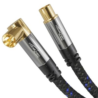 KabelDirekt – Cable de antena 4K & cable TV con ángulo de 90°/recto – 15m – con conector metálico para televisión digital y analógica – trenzado (toma angular a conector recto para DVB-C, DVB-S)