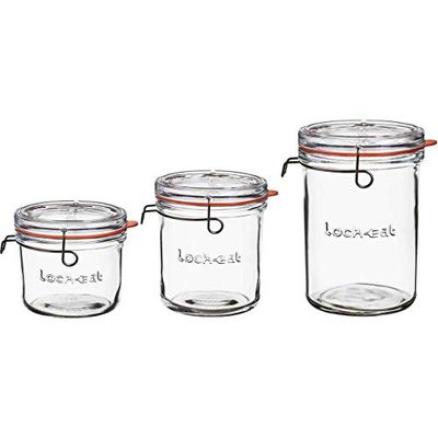 Luigi Bormioli - Lock-Eat Eco-conscious Canning, Preserving, Serving & Storing Recyclable Glass Jars with Detatchable lids, Set of 3, 1 x 500ml, 1 x 750ml, 1 x 1 Litre