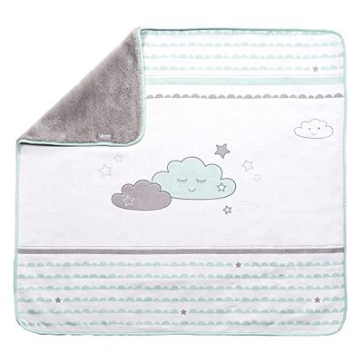 roba Manta de bebé Happy Cloud - manta aconchegante de 80 x 80 cm para dormir, gatear e brincar - manta de bebé de dupla face de algodão/peluche com design de nuvens - menta / branco