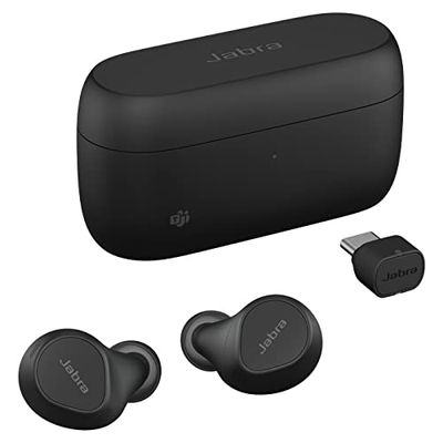 Jabra Evolve2 Buds, Auriculares Bluetooth Intraaurales Inalámbricos, Cancelación Activa de Ruido, Tecnología de Voz MultiSensor y Base de Carga Inalámbrica, Certificados para MS Teams, Negro