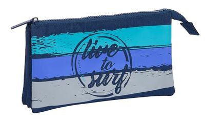 Safta Surf Trousse Triple pour Enfants, idéale pour Les Enfants d'âge Scolaire, Confortable et Polyvalente, qualité et résistance, 22 x 3 x 12 cm, Couleur, Bleu Marine, Estándar, Décontracté