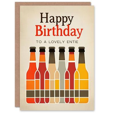 Artery8 Happy Birthday to a Lovely Entie Craft Beer Lover Row Bottles Non Binary Gender Neutral Card