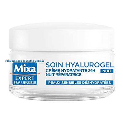 Mixa Expert Pelle Sensibile – Hyalurogel notte – Crema maschera idratante – sonno riparatore – 50 ml –1 pezzo