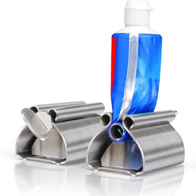 Zivacate 2-pack tandpastatube-knijper, roestvrijstalen tandpasta-dispenser met rollende buis, met tandpastahouder-zitfunctie
