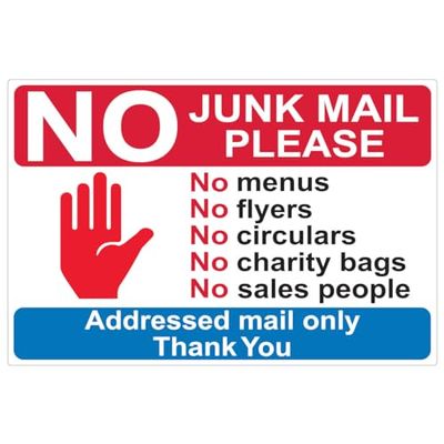 Ambiance - Adhesivo decorativo para vinilo con texto "No Junk Mail PLEASE: No Menus, No Flyers, No Circulars, No Charity Bags, No Sales People – 10 x 15 cm