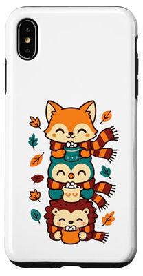 Foulard d'automne Motif Renard, Chouette, hérisson, Cacao Chaud Coque pour iPhone XS Max