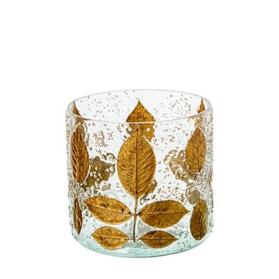 PORTAVELAS CRISTAL C/HOJAS DORADAS_°11X10CM