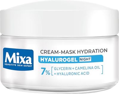 Mixa Hyalurogel Moisturising Cream Face Mask Night Building with Hyaluronic Acid for Sensitive, Dehydrated and Tired Skin, Moisture up to 24 Hours, 50 ml