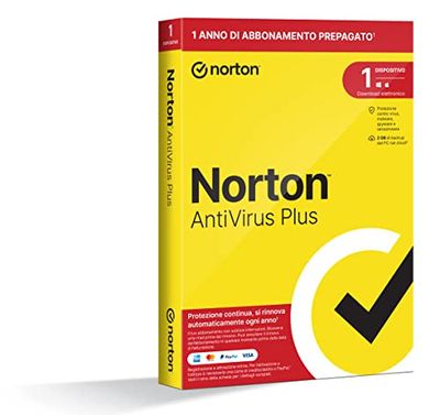 Norton Antivirus Plus 2024, 1 Dispositivo, Licenza di 1 anno con rinnovo automatico, PC o Mac