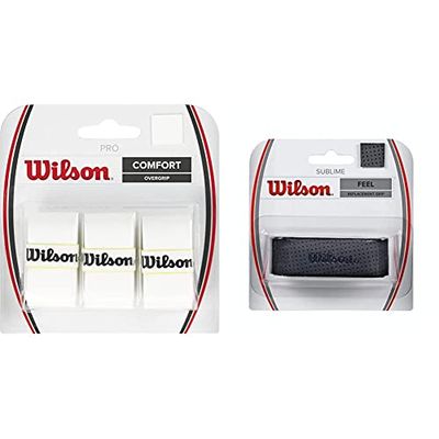 Wilson Grip Wrz4014Wh Impugnatura PRO Overgrip, Unisex, Bianco, 3 Unitã & Grip Wrz4202Bk Impugnatura Sublime Grip, Grip Base, Unisex, Nero, 1 Unita