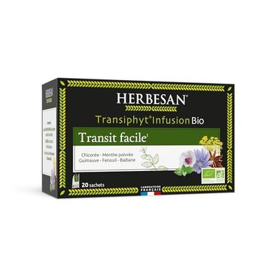 HERBESAN®-TRANSIPHYT INFUSION BIO -Transit naturel, Bien-être digestif - Saveur Menthe - Sans plastique- 100% plantes - 20 sachets en papier