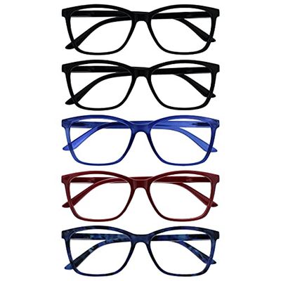 The Reading Glasses Company Gafas De Lectura Grande Hombres Negro Azul Granate Rojo Lectores Valor Pack 5 Bisagras Resorte Rrrrr51-113Z3T +1,50 5 Unidades 106 g