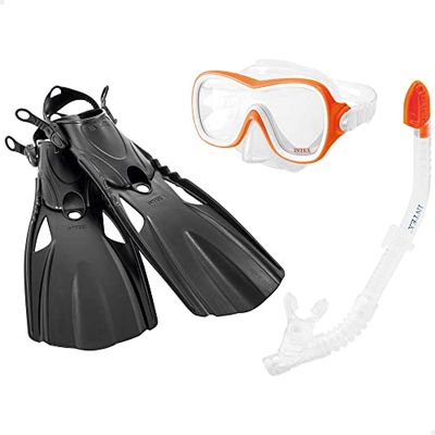 Intex Wave Rider Sports Zwemset voor volwassenen, geel masker en snorkel, met zwarte vinnen, maat M