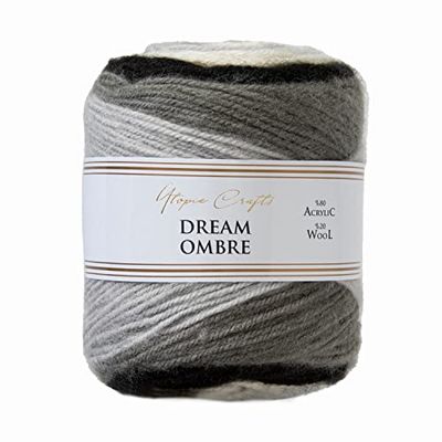 Utopia Crafts Dream Ombre Aran - Ovillo de hilo cepillado multicolor para tejer y ganchillo, 150 g (negro gris)