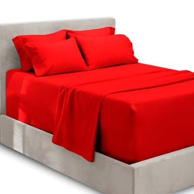 Hearth & Harbor extra djupa fickark – passar madrass 45 cm djup – extra djup ficka full storlek lakanset – 6 delar fullstora ark – full ark djup ficka – körsbärsröda lakan