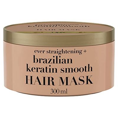 OGX Maschera Capelli Ever Straightening + Brazilian Keratin, Maschera capelli ristrutturante con cheratina per capelli trattamento lisciante, Trattamento capelli danneggiati, crespi e ricci, 300 ml