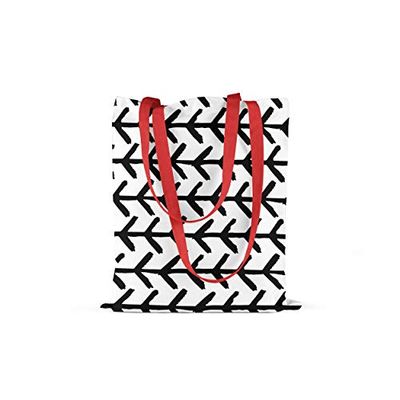 Bonamaison Printed Tote Bag, Reusable Grocery Bag, Shopping Bag, Machine Washable, Foldable, Canvas Cloth Bag with Red Handles, Size: 34x40 Cm