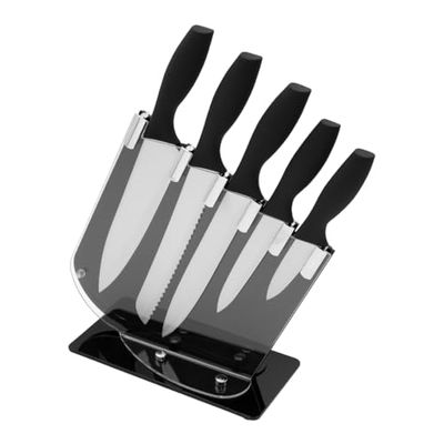 Blackmoor 68099 5 Piece Knife Set with Clear Acrylic Storage Stand/Stainless Steel Knives with Soft Grip Handles/Easy Clean Kitchen Accessory