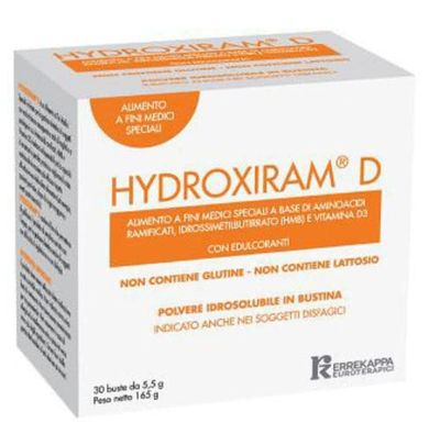 Errekappa Euroterapici - HYDROXIRAM® D Alimento a Fini Medici Speciali in Polvere con Vitamina D, Aminoacidi Ramificati, HMB e Zinco, Integratore Senza Glutine Arresta Perdita Proteine, 30 Buste 5.5g