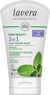 lavera PURE BEAUTY 3in1 Cleansing Peeling Mask - Organic Mint and Salicylic Acid - Deep Cleansing, Mattifying - Vegan, Organic (1 x 125ml)