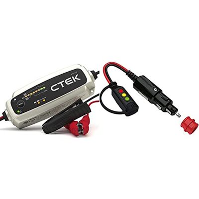 CTEK MXS 5.0 Test and Charge, Intelligent Multi-Function Charger and Tester in One & 56-870 Comfort Indicator Cig Plug - Black