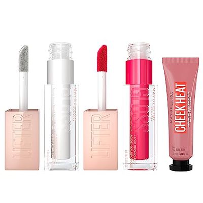 Maybelline New-York - Coffret Bonne Mine - 2x Gloss à Lèvres Effet Repulpant & 1x Blush Texture Gel Crème - Lifter Gloss & Cheek Heat - Long Lasting Summer