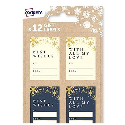 Avery Festive Label Pack with Reindeer Designs - 12 PCS Gift Label Stickers, Premium Christmas Name Labels and Gift Wrap Decoration