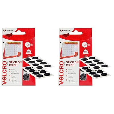 VELCRO Brand 16pk Black Stick On Coins, 16mm (Pack of 2)