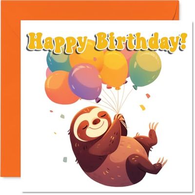 Sloth Birthday Card - Balloon Animals - Happy Birthday Cards for Son Daughter Brother Sister Grandson Granddaughter Niece Nephew Cousin, 145mm Bday Greeting Cards