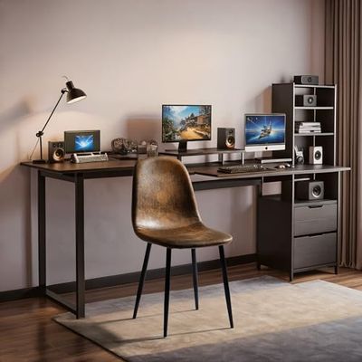 FurnitureR Lot de 4 chaises de Jeu, Imitation Velours Marron, Dossier Ergonomique, Structure en Croix en métal, Hauteur réglable, pour PC et Console