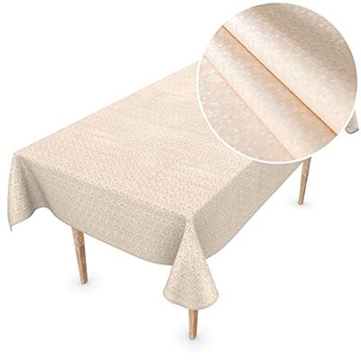 ANRO Tovaglia cerata, di alta qualità, in vinile, lavabile, 220 x 150 cm, a pois, color crema, champagne