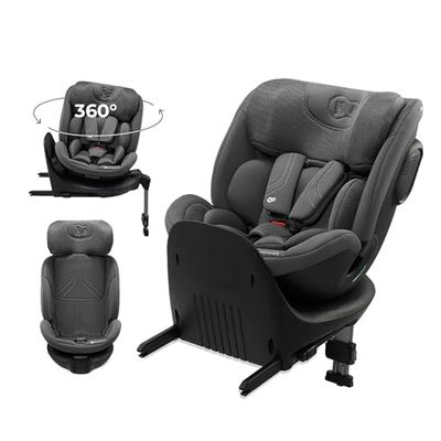 Kinderkraft XRIDER2 I-Size Silla de Coche, 40-125 cm, para Bebé, 0-25 kg, 0-7 años, cinturones de 5 puntos, giratoria 360 grados, Cochecito para Bebé, ISOFIX, FWF, RWF, Gris