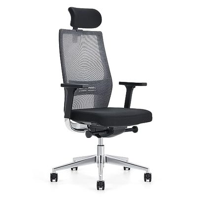 Waytex 78073 NAOS Comfortabele bureaustoel Pro serie aluminium structuur met lendensteun, zittranslatie, verstelbare rugleuning, 3D-armleuningen en 2D-hoofdsteun, zwart