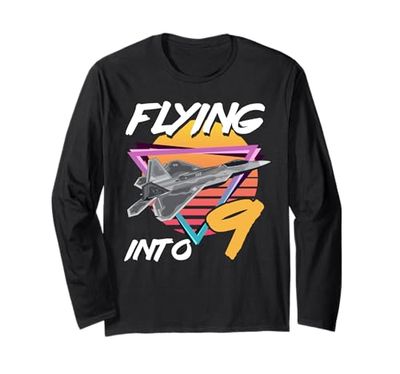 Volare in 9 Nine Year Old Fighter Jet Aereo Festa di Compleanno Maglia a Manica